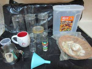 lot 153 image: CEREAL SAVER, SHOT GLASSES, GLASS JARS, SEA SHELLS, &amp VARIOUS KITCHEN ITEMS