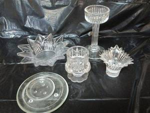 lot 60 image: CRYSTAL &amp GLASS CANDLE HOLDER LOT