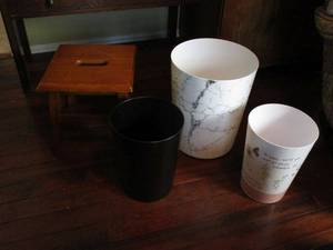 lot 95 image: WOODEN STOOL &amp SET OF RECEPTACLE BINS.&nbsp