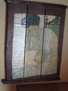 lot 100 image: MOTHER W CHILD ARTWORK ON WOOD