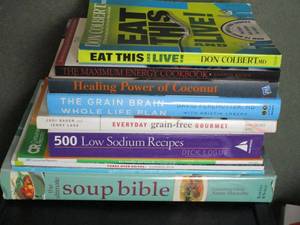 lot 226 image: HEALTHY COOKBOOKS, THE SOUP BIBLE, NATURAL HEALING, EAT THIS AND LIVE, MAXIMUM ENERGY COOKBOOK, HEALING POWER OF COCONUT, THE GRAIN BRAIN, GRAIN-FREE, 500 LOW SODIUM REPIPES