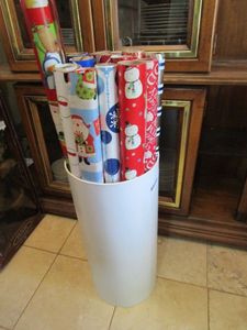 lot 110 image: TUB FILLED W XMAS WRAPPING PAPER ROLLS