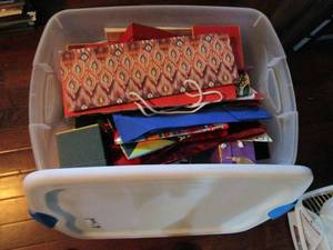 lot 327 image: STERILITE TUB WLID, GIFT BAGS &amp BOXES, STORAGE TUB INCL.