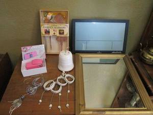 lot 330 image: NEW S.M.A.C.K. STUN GUN KEYCHAIN, MARATHON WALL CLOCK W TEMP READER, COPPER GARDEN MARKERS, MIRROR, HANGING OUTDOOR DECOR