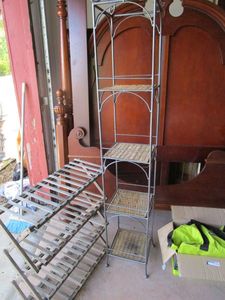 lot 411 image: DECOR TOWER WWICKER WOVEN SHELVING &amp UNIQUE WOODEN SHELF RACK