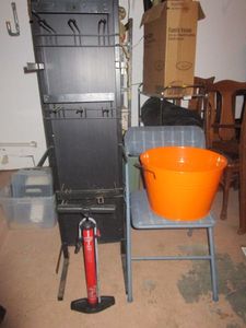 lot 442 image: BELL BICYCLE PUMP, MIZUNO BASEBALL MITT, FOLDING CHAIR, LARGE ORANGE BOWL