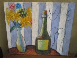 lot 329 image: FLOWERS & WINE PAINTING ON CANVAS