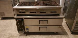 lot 12 image: Radiance TARB-48 Gas Countertop Charbroiler w Everest 2-Drawer Electric Warmer