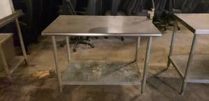 lot 20 image: Stainless Steel Prep Table w Shelf & Attached Can Opener