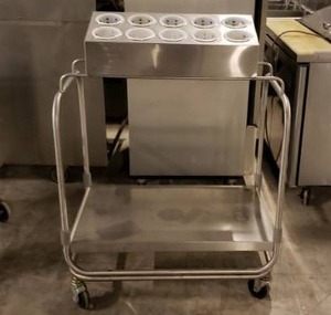 lot 55 image: Rolling Stainless Steel Utensil Cart w Shelf