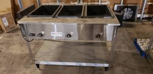 lot 61 image: Gusto Model GUS3W120-4 Stainless Steel 3 Well Steam Table