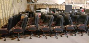 lot 78 image: Lot of 5 Rolling Office Chairs w Wood Arm Trim.  Great of Offices or Conference Tables