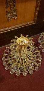 lot 194 image: Beautiful Gold & Glass Chandelier Light, Has Already Been Removed  SEE DESCRIPTION