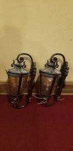 lot 164 image: Lot of 2 Beautiful & Ornate Large Lights w Glass Shade