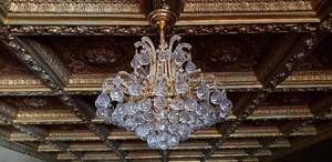 lot 186 image: Beautiful Gold & Glass Chandelier Light, Has Already Been Removed  SEE DESCRIPTION