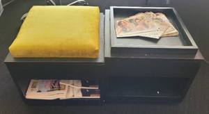 lot 3 image: LOT OF 2- CUBE STORAGE OTTOMAN WITH REVERSIBLE TRAY TOP. APPROX. 18 X 18 X 17. (SOLD 2 X THE MONEY)