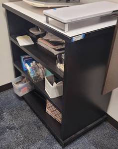 lot 38 image: 3 TIER WOOD STORAGE SHELF AS SHOWN. APPROX. 38 L x 21 D x 40 H.