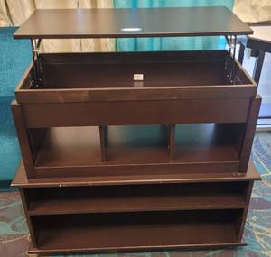 lot 69 image: ROLLING OPEN STORAGE CABINET WITH LIFT TOP AS SHOWN. APPROX. 45.5 W x 20 D x 39.5 H.