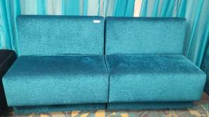 lot 96 image: LOT OF 2 VELVET CUSHIONED SOFA-STYLE SEATING SECTIONS IN DESIGN AND COLOR AS SHOWN. (SOLD 2 X THE MONEY)