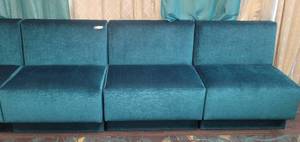 lot 99 image: LOT OF 3 VELVET CUSHIONED SOFA-STYLE SEATING SECTIONS IN DESIGN AND COLOR AS SHOWN. (SOLD 3 X THE MONEY)