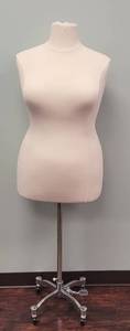 lot 122 image: MANNEQUIN TORSO WITH WHEELS AS SHOWN. APPROX. 14 W. ADJ. HEIGHT.