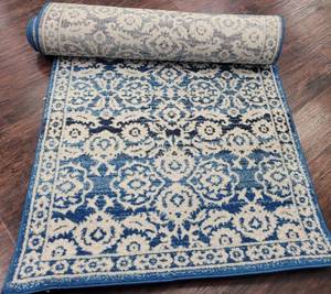 lot 147 image: BODRUM DARK BLUE AREA RUG IN STYLE RZBD05A. APPROX. 2 FT 8 X 8 FT.