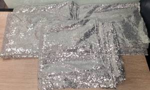 lot 151 image: LOT OF 3 SILVER SHIMMER BACKDROP CURTAINS AS SHOWN. (SOLD 3 X THE MONEY) APPROX. 60 x 85.