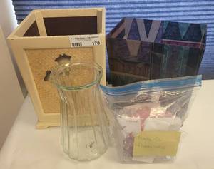 lot 178 image: TRASHCANS, VASE AND MORE AS SHOWN.