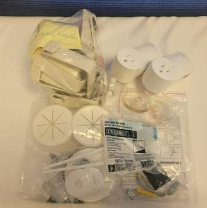 lot 199 image: SLATWALL ASSEMBLY CLIPS, PLUG IN OUTLETS, AND MORE AS SHOWN.