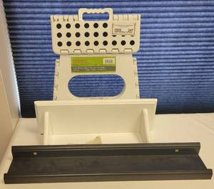 lot 247 image: FOLDABLE STEP STOOL AND WALL SHELFS IN STYLE AND COLOR SHOWN.