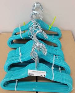 lot 524 image: LOT OF VELVET HANGERS IN COLORS AS SHOWN.