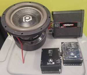 lot 537 image: SOUND QUBED HD COMPETITION SERIES SUBWOOFER HDC3.1 4500W SPEAKER, SOUND DIGITAL 1600.1D EVO CAR AUDIO AMPLIFIER, TWK SYSTEM TUNING DSP, FIX OEM INTEGRATING DSP, AND MORE AS SHOWN. SEARCH THESE UP