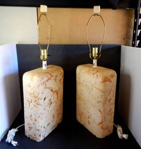 lot 12 image: NICE PAIR OF MATCHING STONE FINISH END TABLE LAMPS (2X$)