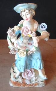 lot 80 image: VINTAGE - Tilso Kitsch Figurine of Woman Holding Rose Wreath