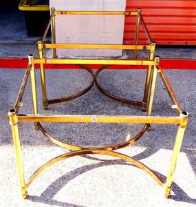 lot 91 image: PAIR OF MATCHING GOLD FINISH METAL END TABLES (NO GLASS - BASE ONLY)