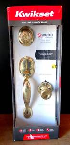 lot 117 image: Kwikset Chelsea Handleset Juno Knob SmartKey Polished Brass - NEW