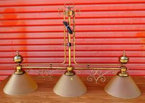 lot 119 image: AWESOME BRASS FINISH TRI-LIGHT POOL TABLE OR OVER THE COUNTER SCONCE