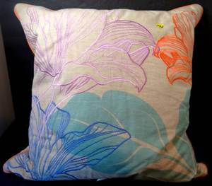 lot 142 image: COLORFUL EMBROIDERED THROW PILLOW AS SHOWN