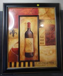 lot 163 image: LOVELY CHATEAU VIN WINE PRINT UNDER GLASS