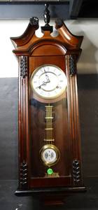 lot 171 image: VINTAGE 31 DAY PENDULUM CLOCK WITH KEY - LOVELY WOOD FINISH $$