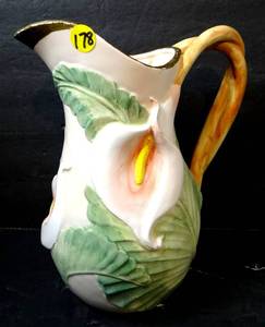 lot 178 image: Vintage 1987 Fitz And Floyd Calla Lily Vase Pitcher Ceramic Raised $$
