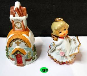 lot 188 image: CUTE PORCELIN CAROL SINGING ANGEL AND CHURCH