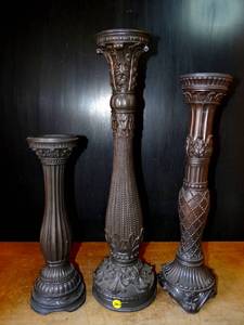 lot 202 image: LOT OF 3 - Fitz And Floyd VINTAGE Pair Of Tall Candlesticks 21 Tall Brown Tint Resin $$