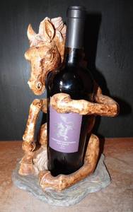 lot 232 image: AWESOME STALLION SITTING WINE BOTTLE HOLDER - MADE FROM RESIN