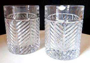 lot 239 image: LOT OF 2 Ralph Lauren Crystal Glasses Barware Herringbone Pattern - $$$ CHECK COMPS