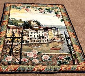 lot 268 image: INCREDIBLE OVERSIZED TUSCAN THEMED WALL TAPESTRY - MEASURES APPROX 5 X 7