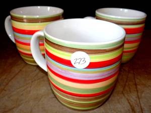 lot 273 image: LOT OF 3 BRIGHT STRIPES PIER 1 IMPORTS COFFEE MUGS AS SHOWN