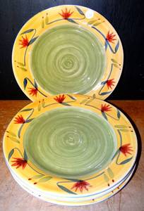 lot 275 image: SET OF 4 - BRIGHT COLOR SHALLOW BOWL PLATES (PASTA) - PIER 1 IMPORTS (NEW)