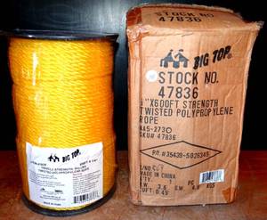 lot 288 image: Big Top Tensile Strength 600 X 14 900 Lbs. Twisted Polypropylene Rope #47836 - NEW IN BOX