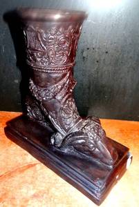 lot 291 image: BIG $ ITEM - Heavy Authentic Maitland Smith Cast Bronze Cornucopia Rams Head Vase.
